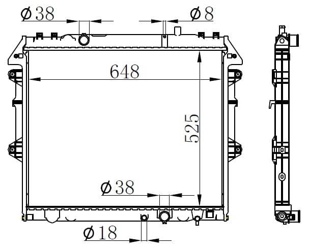 RADYATÖR BRAZİNG TOYOTA HILUX 2.5 TD 06 > 525x648x26
