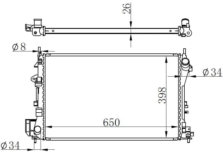 RADYATÖR BRAZİNG VECTRA C-SIGNUM 1.6-1.8 16V 02 > AC KLİMASIZ MEK 650x398x26