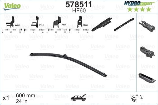 SİLECEK SÜPÜRGESİ ÖN 60cm X1 MUZ TİPİ HydroConnect ÇOKLU BAĞLANTILI ÜNİVERSAL HF60