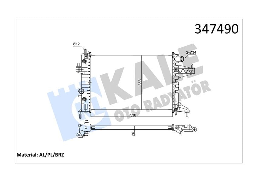 SU RADYATÖRÜ OPEL CORSA C-TIGRA 1.4 1.8 00 > Z14XE AT AC BRAZING 538x358x26