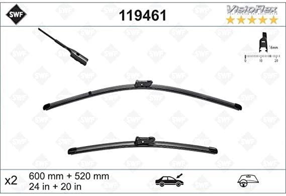 SWF VisioFlex Flat Blade X2 650 520 mm AUDI TT ROADSTER COUPE 10/2014 > . TT ROADSTER CABRIOLE
