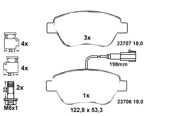 x ÖN BALATA DOBLO 1.3-1.6-1.9 JTD 02 > FIORINO 1.3-1.4 MTJ 02/08 > FIAT 500 1.4 10.07 >