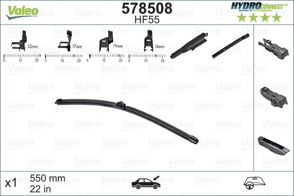 x SİLECEK SÜPÜRGESİ ÖN 55cm X1 MUZ TİPİ HydroConnect ÇOKLU BAĞLANTILI ÜNİVERSAL HF55