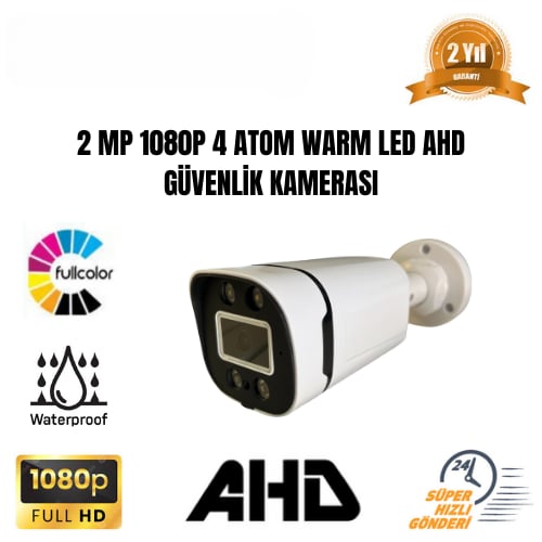 2 MP 1080P AHD 4 ATOM WARM LED SU GEÇİRMEZ DIŞ MEKAN GÜVENLİK KAMERASI FR-1204
