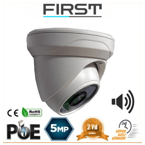 FIRST 5 MP IP POE Dahili Mikrofonlu Dome Güvenlik Kamerası KD-5250A