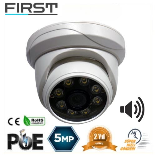 FIRST 5 MP IP POE Dahili Mikrofonlu Dome Güvenlik Kamerası KD-5250A