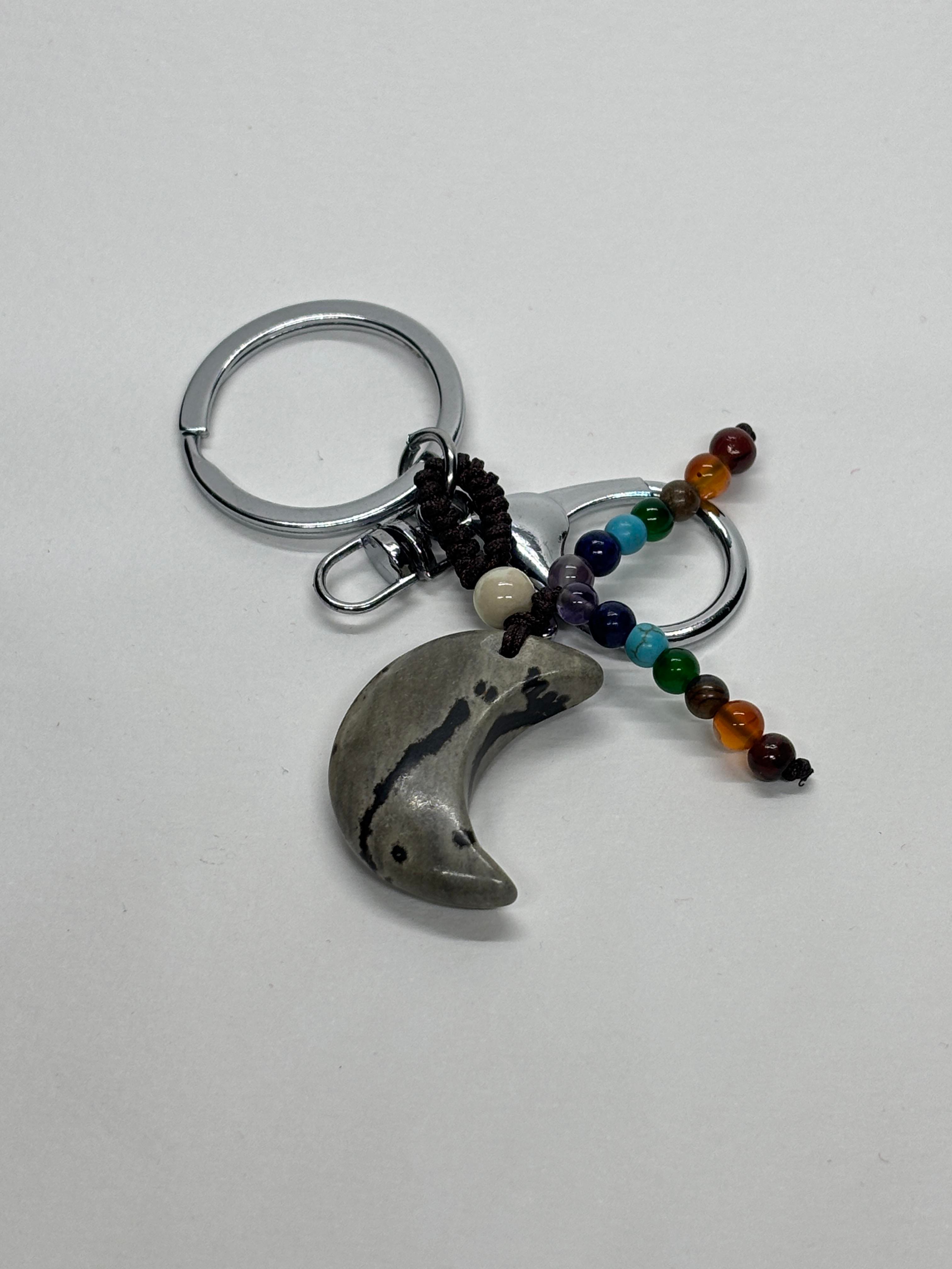 GRİ JASPER DOĞALTAŞ ANAHTARLIK CHARM HİLAL