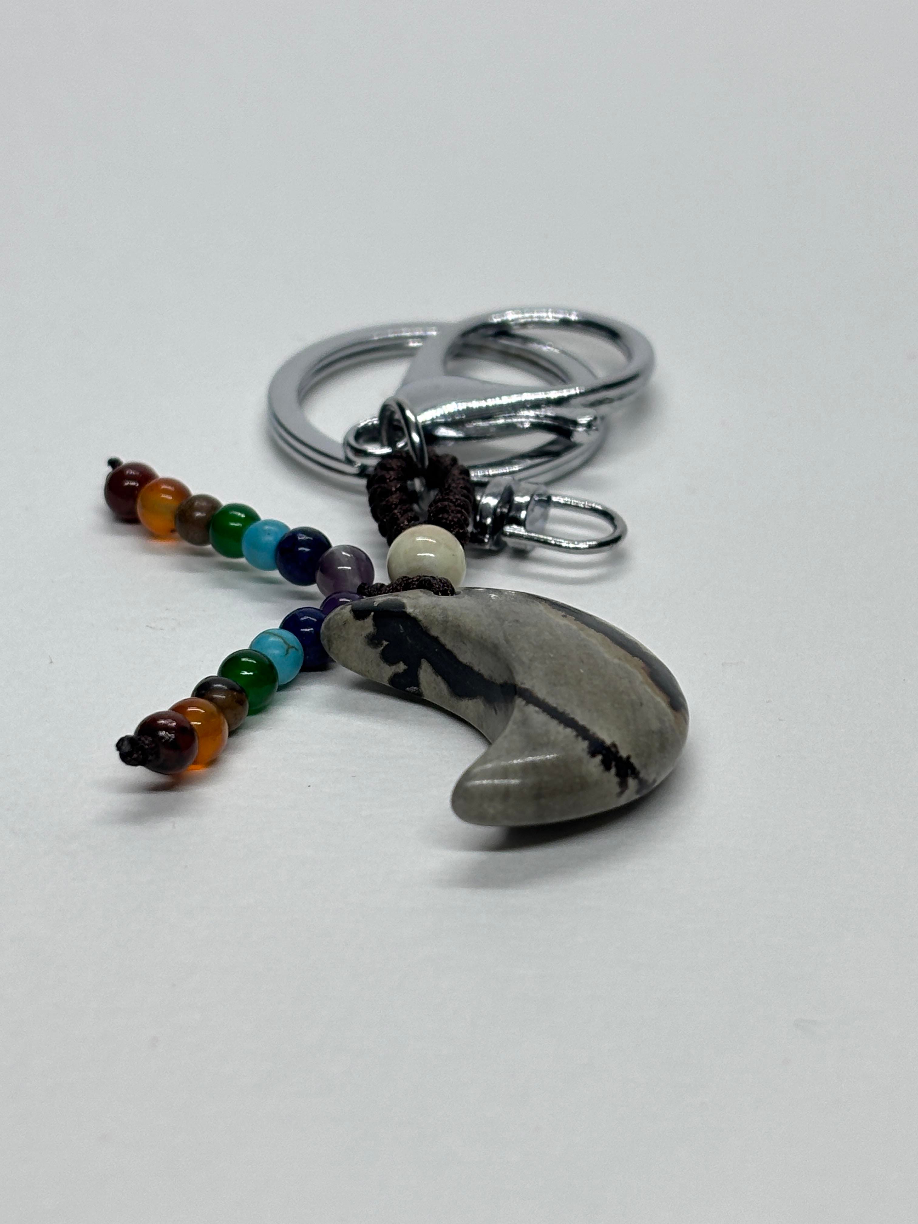 GRİ JASPER DOĞALTAŞ ANAHTARLIK CHARM HİLAL