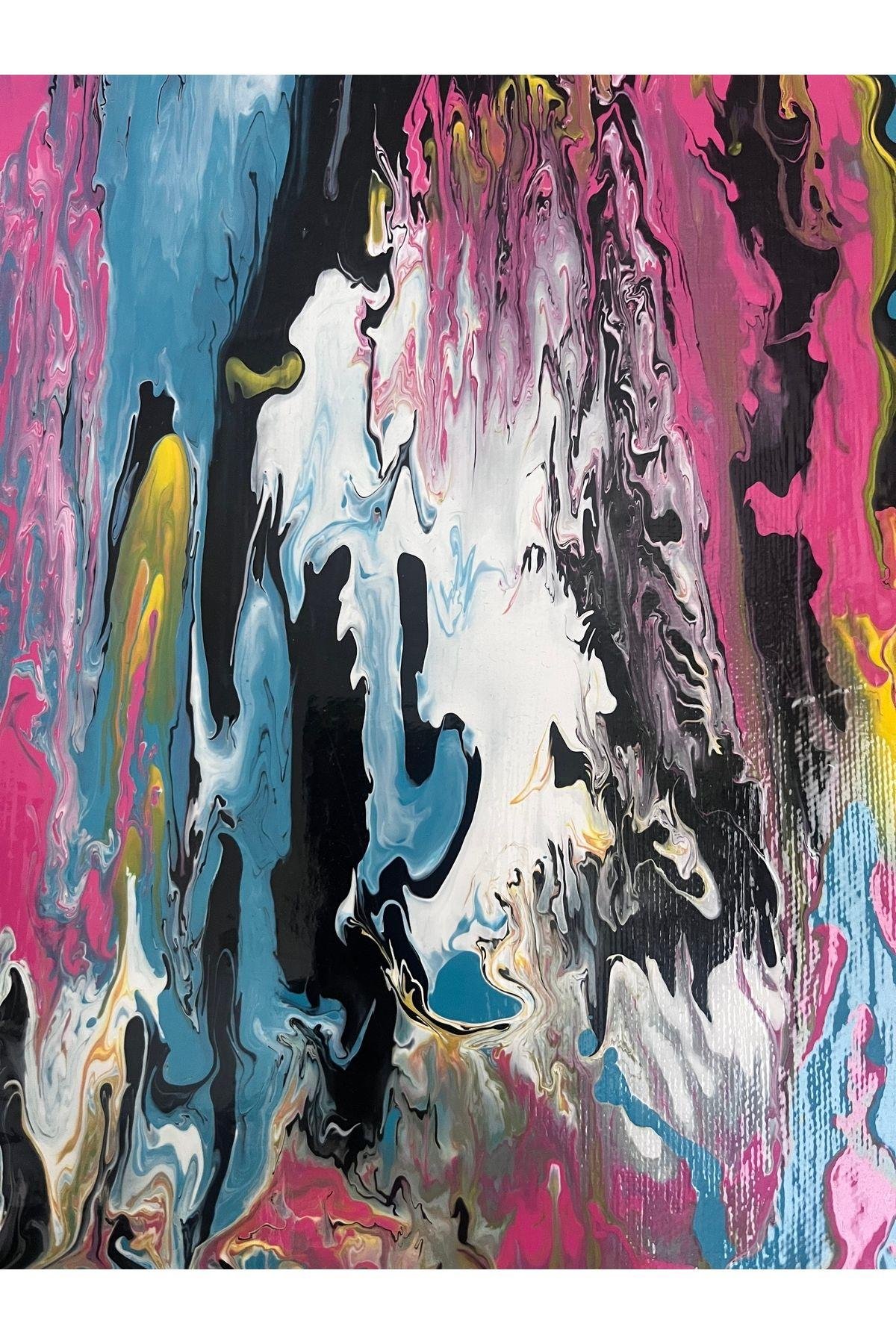Mavi Pembe Karışık Desenli Akrilik Boya Tablo 40x50