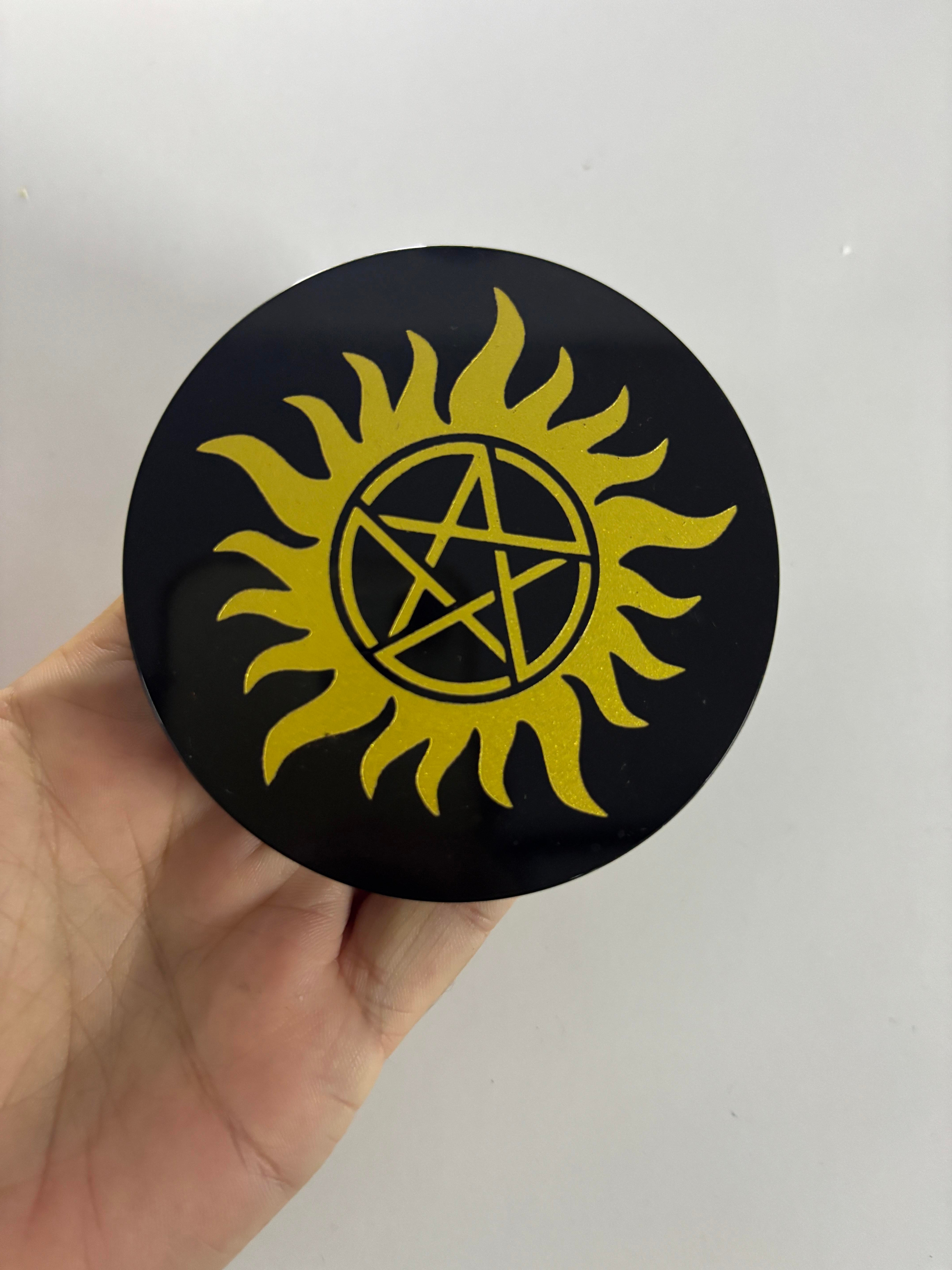 OBSİDYEN AYNA PENTAGRAM GOLD