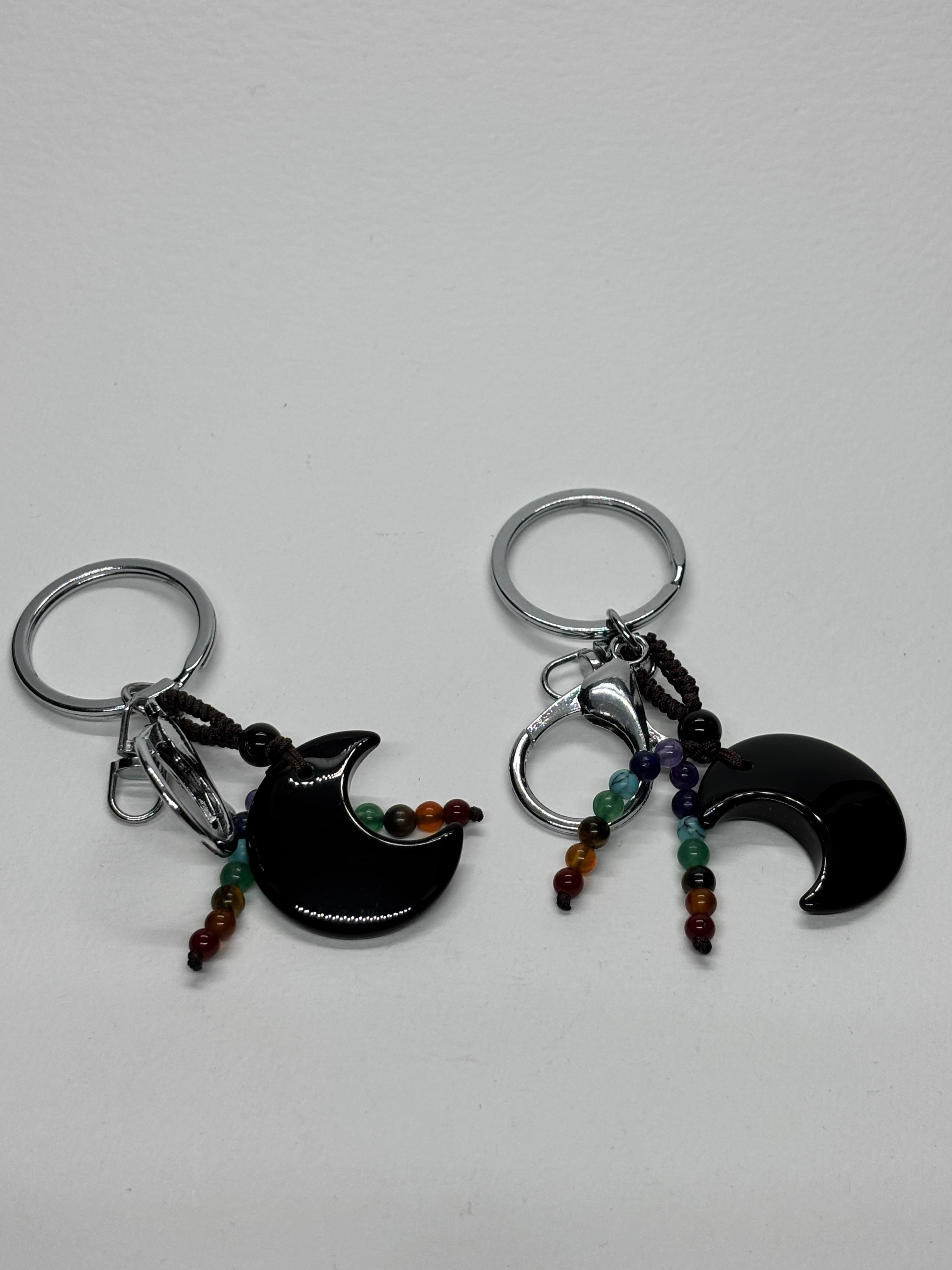 OBSİDYEN DOĞALTAŞ GÜÇ ANAHTARLIĞI CHARM  HİLAL