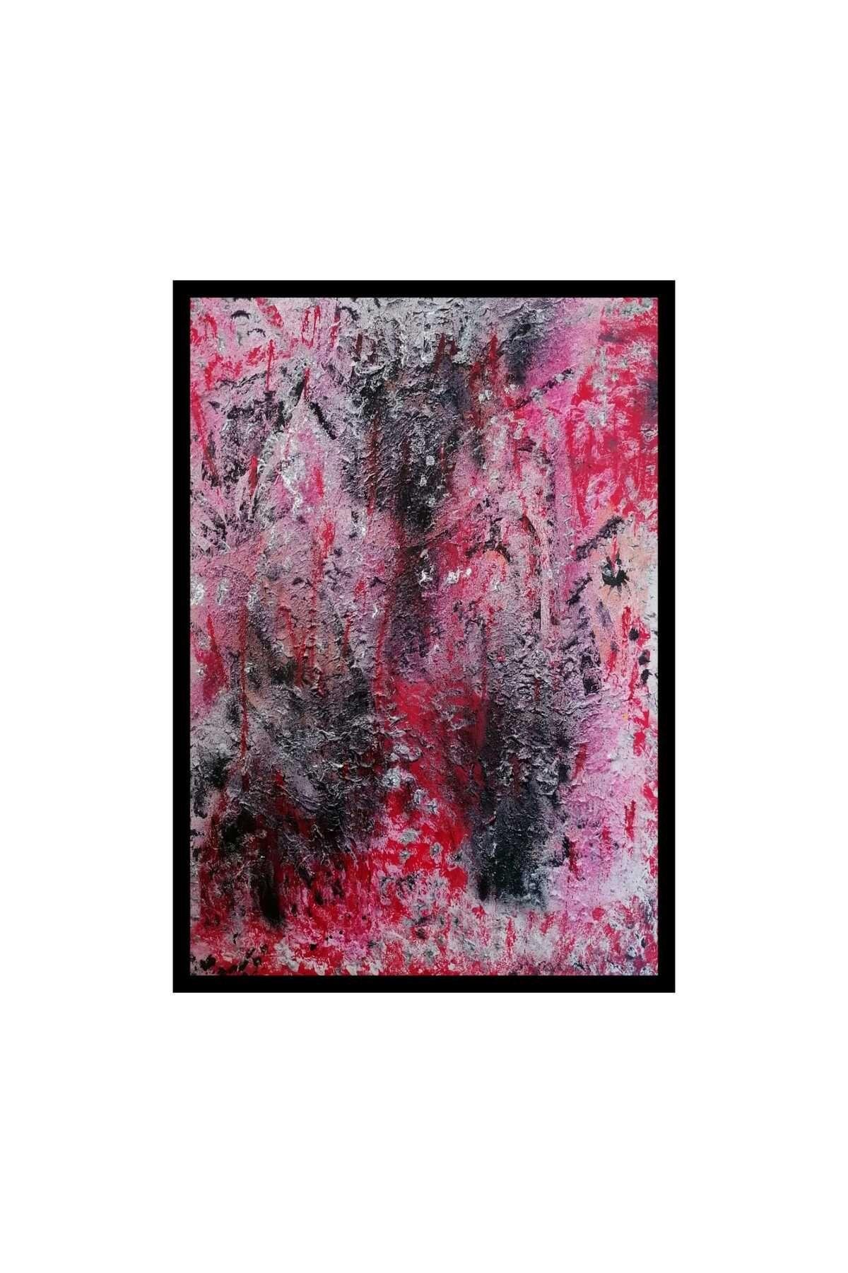 Pembe Kabartmalı Soyut Çalışma Akrilik Boya Tablo