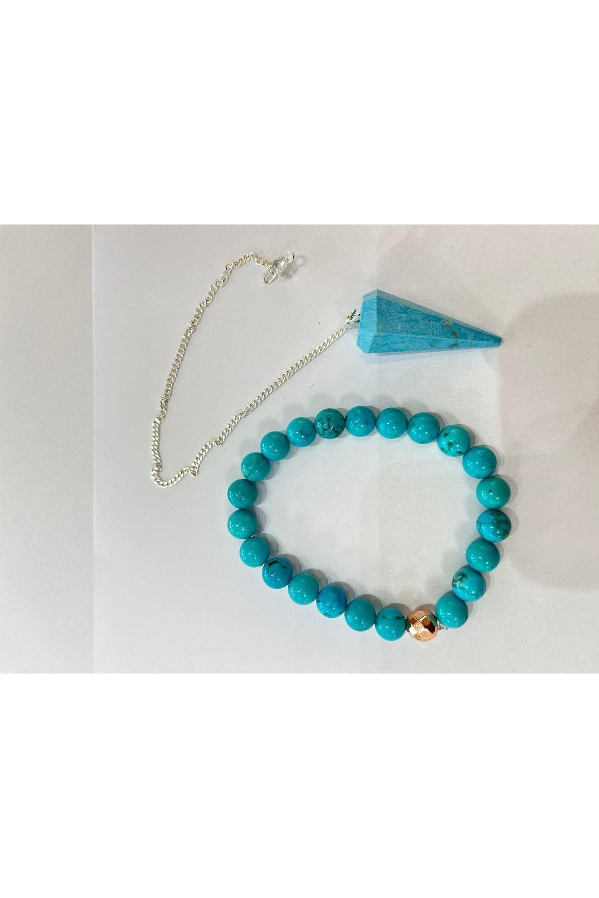 Turkuaz Doğaltaş Bileklik & Pandül 2’li Set