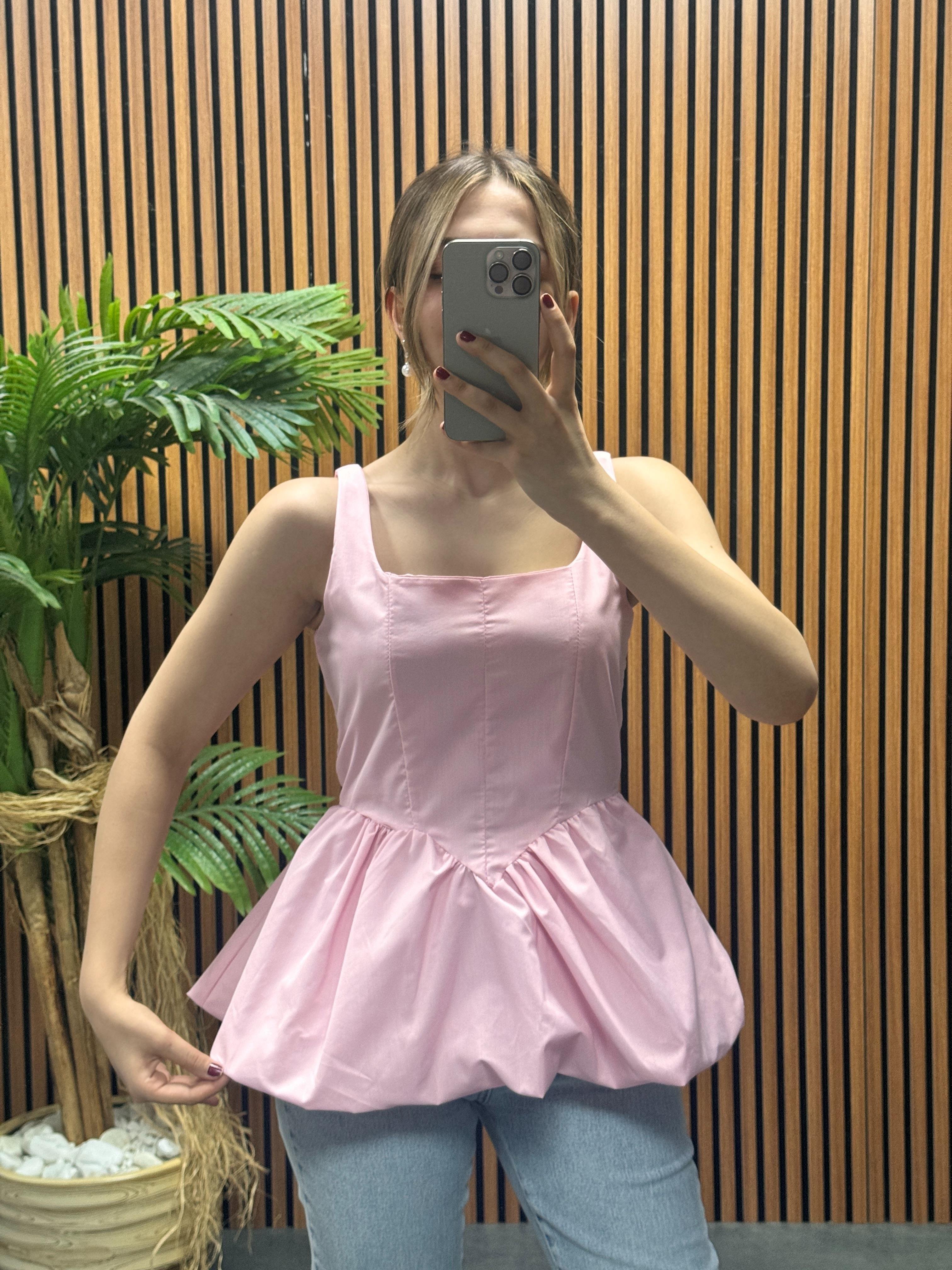 pembe askılı poplin kumaş bluz