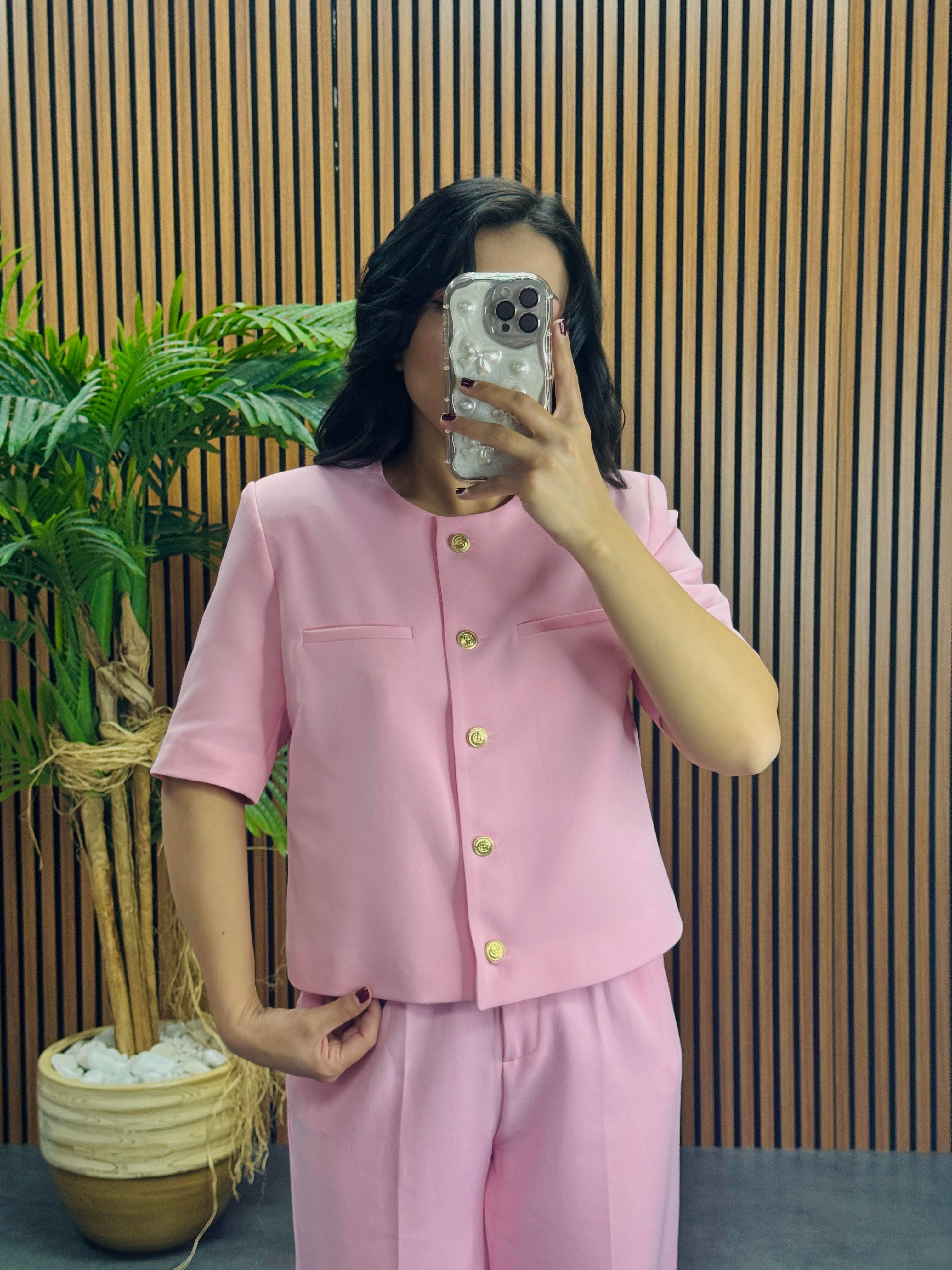 pembe kısa kol ceket