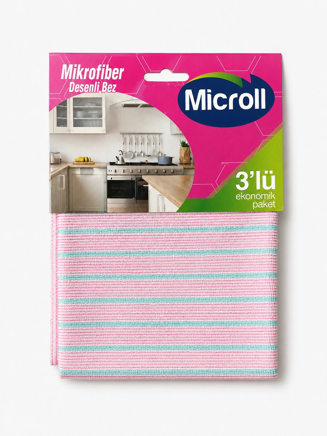 Fushia Dekoratif Baskılı 3'lü Paket Mikrofiber Temizlik Bezi
