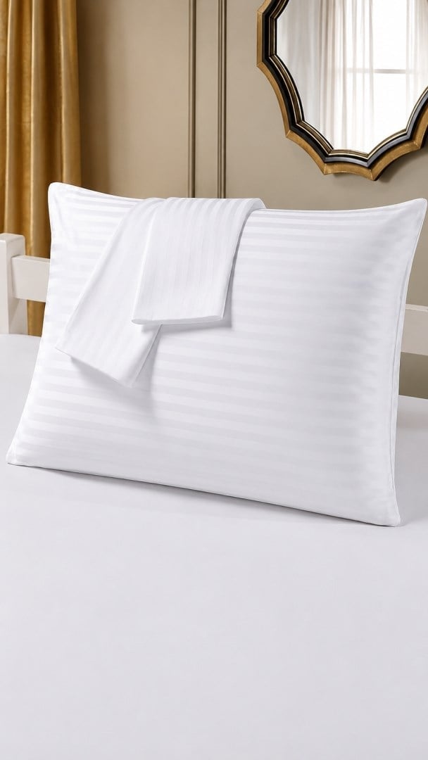 İpekçe Çizgili Pamuk Saten Otel Tipi Tekli Yastık Kılıfı - 50x70 cm Beyaz