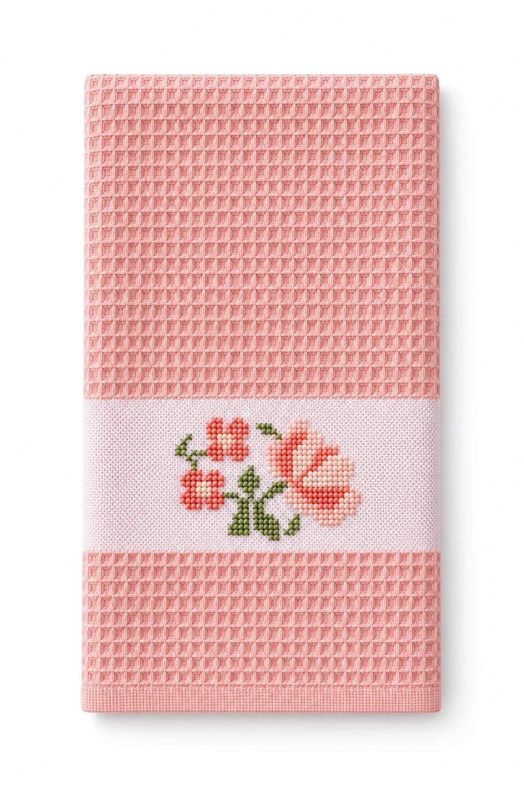İpekçe Kanaviçe Çiçek İşlemeli Mutfak Havlusu Peçete 1’li 40x60 cm Pembe