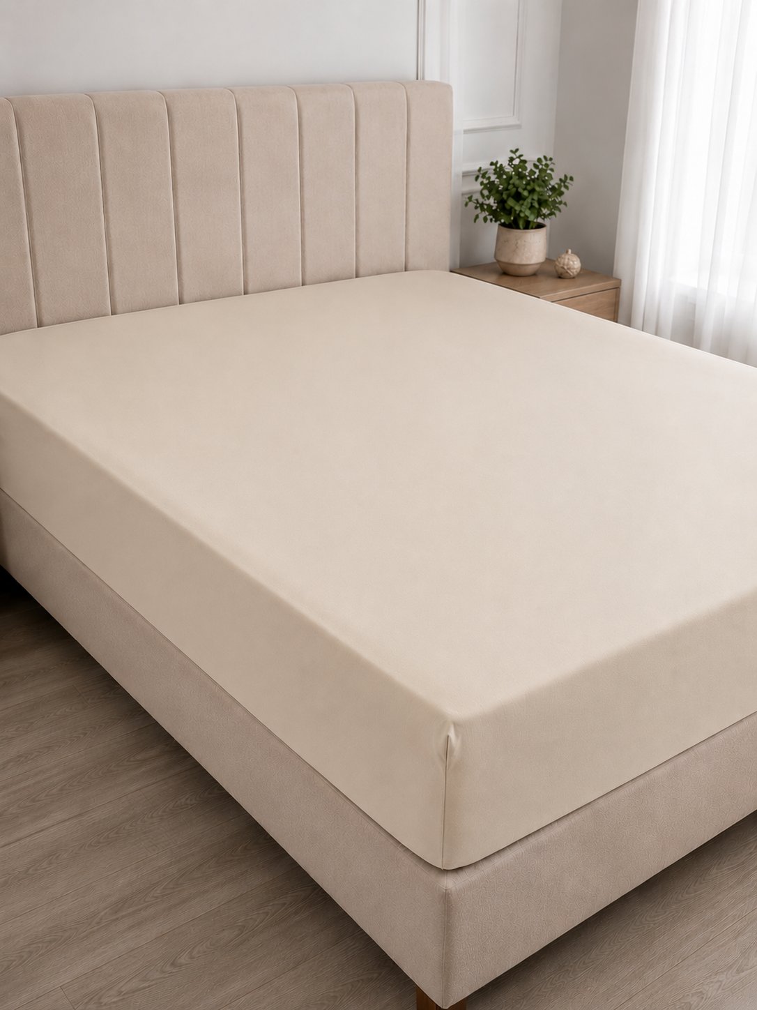 İpekçe Vesna Penye Lastikli Çarşaf - 200x200 Süper Battal Boy - Bej 110 Gr.