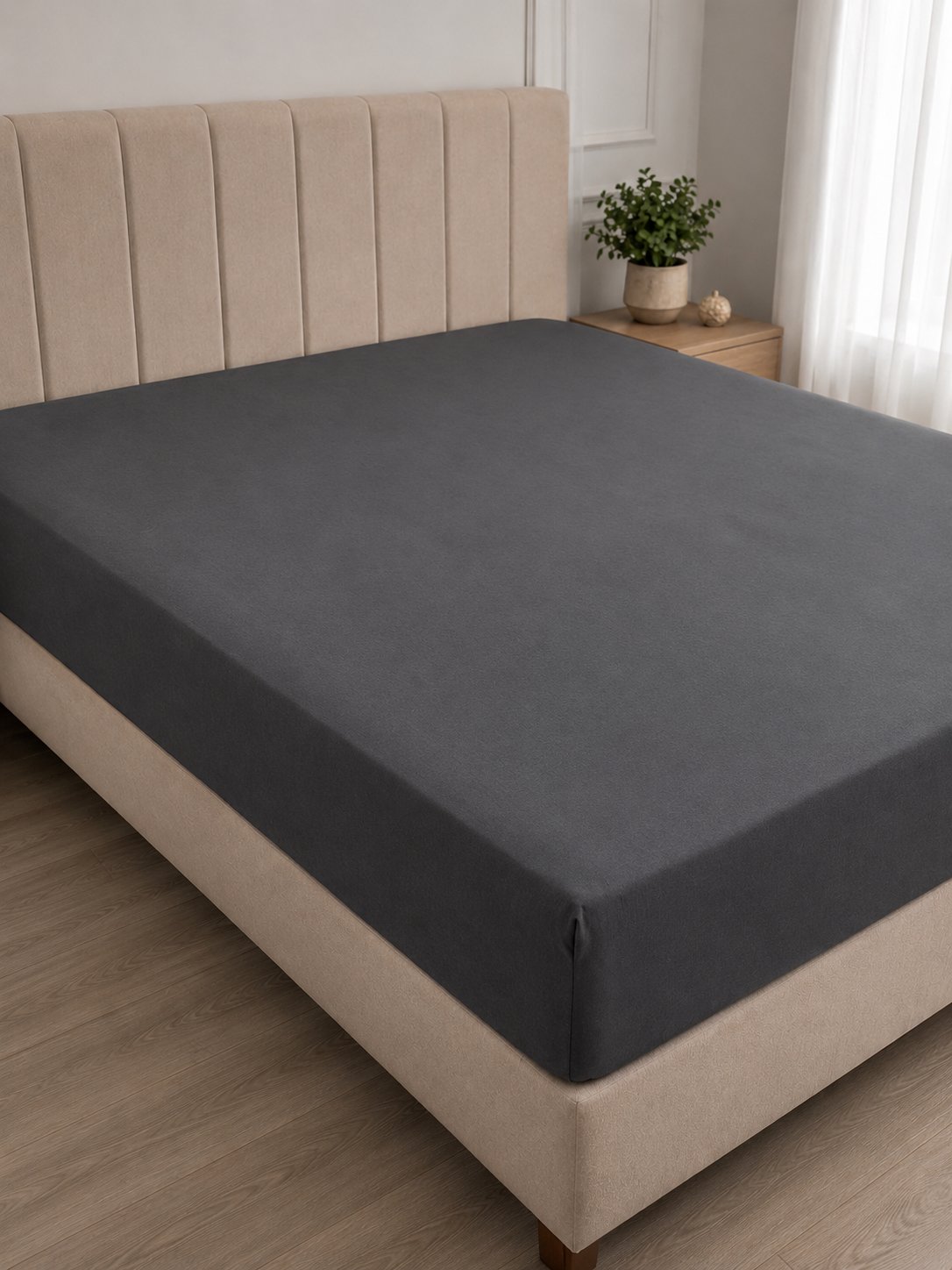 İpekçe Vesna Penye Lastikli Çarşaf - 200x200 Süper Battal Boy - Antrasit 110 Gr.