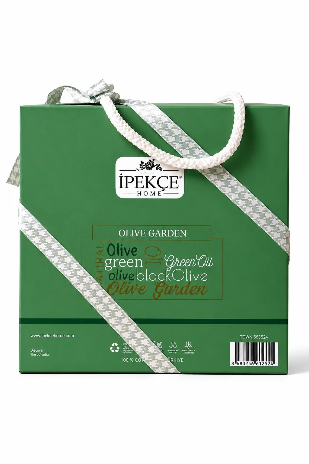Truva Zeytin Desenli Baskılı Mutfak Peçetesi Seti 2’li 30x50 cm Koyu Yeşil-Beyaz