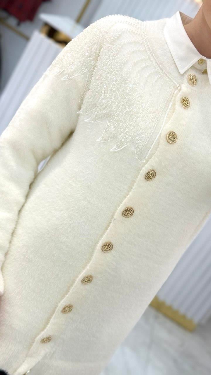 Angora Boncuklu Oversize Hırka 7701