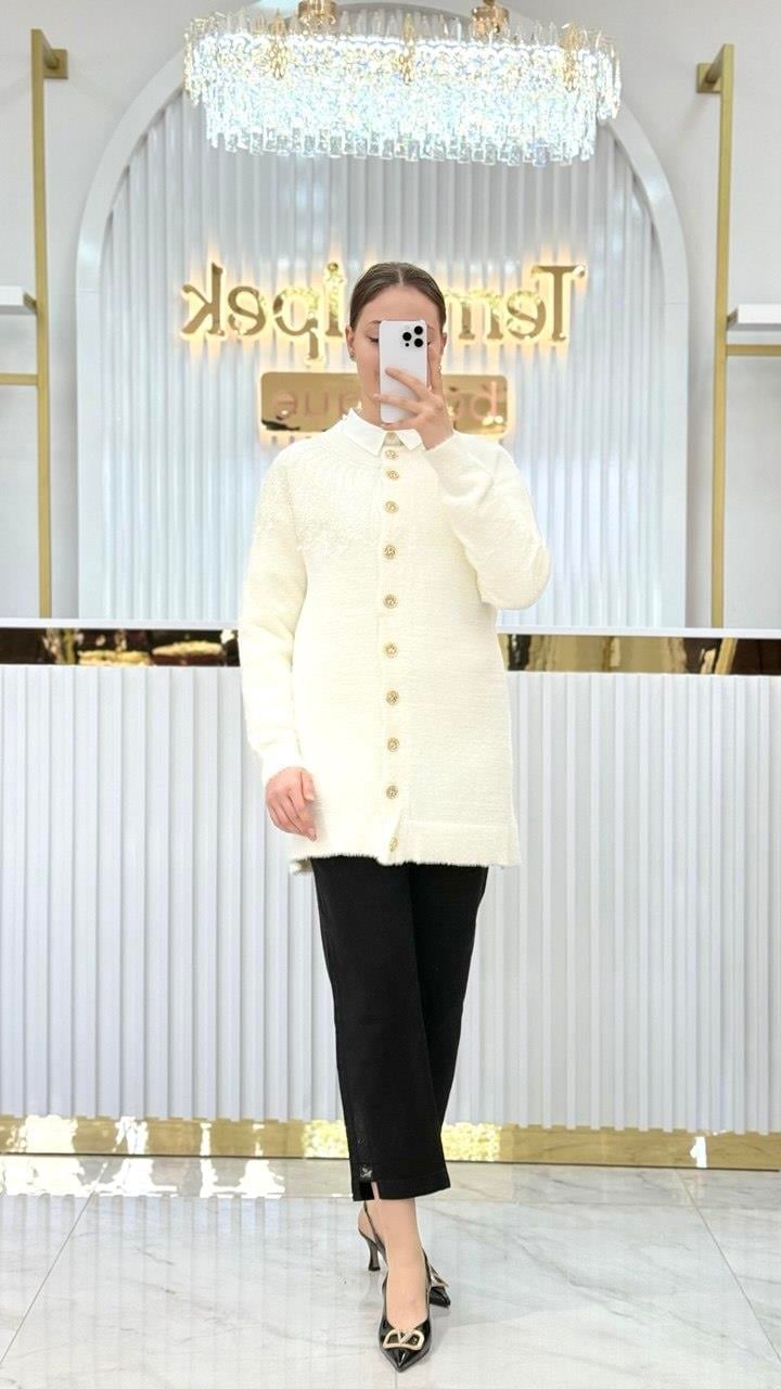Angora Boncuklu Oversize Hırka 7701