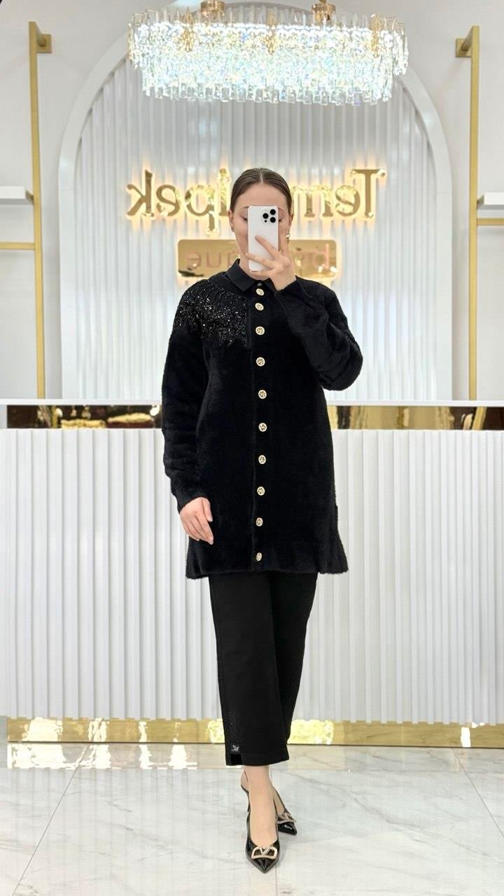 Angora Boncuklu Oversize Hırka 7701