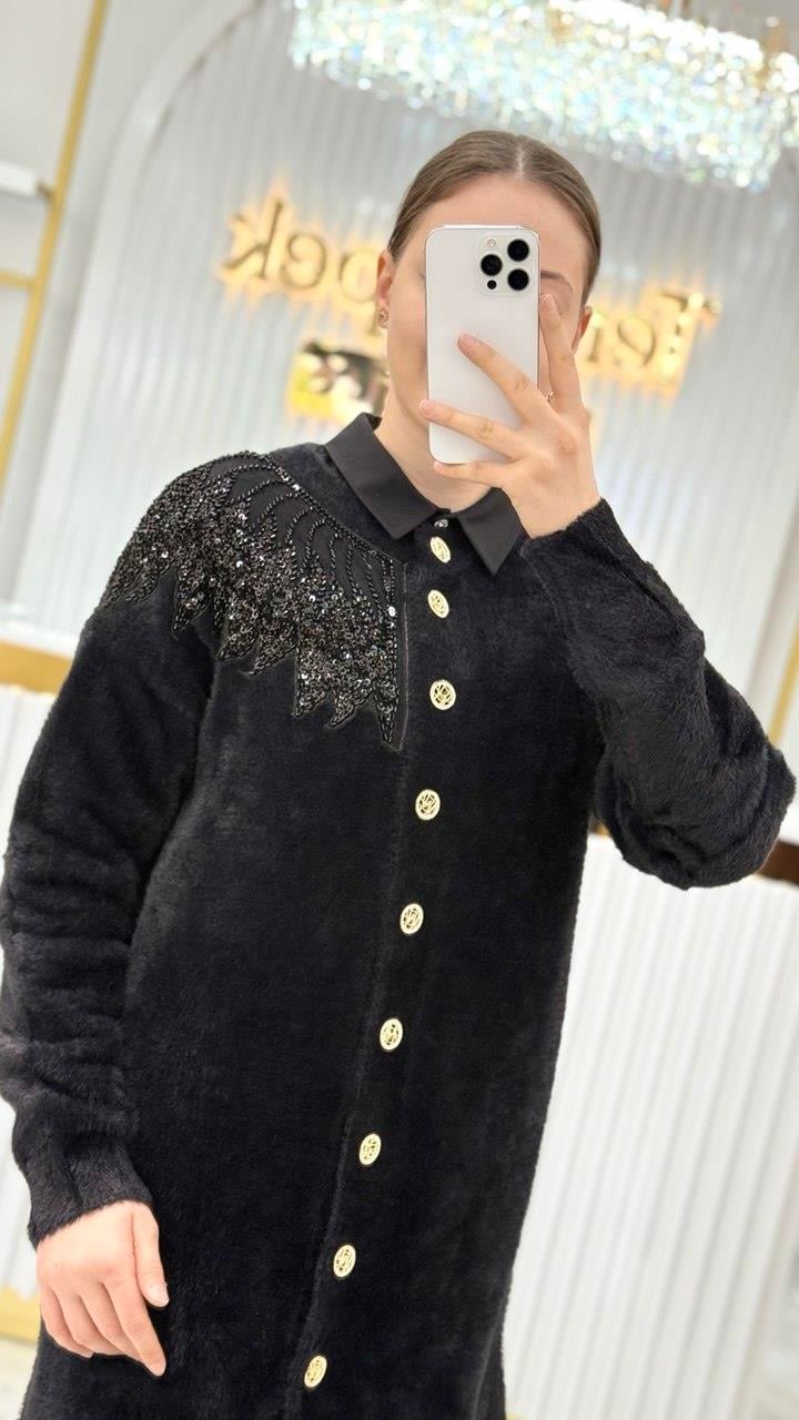 Angora Boncuklu Oversize Hırka 7701