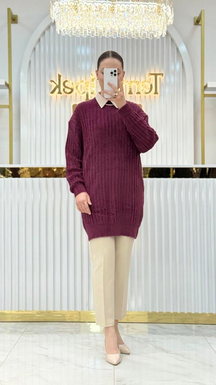 Angora Fitilli Bisiklet Yaka Tunik 140296