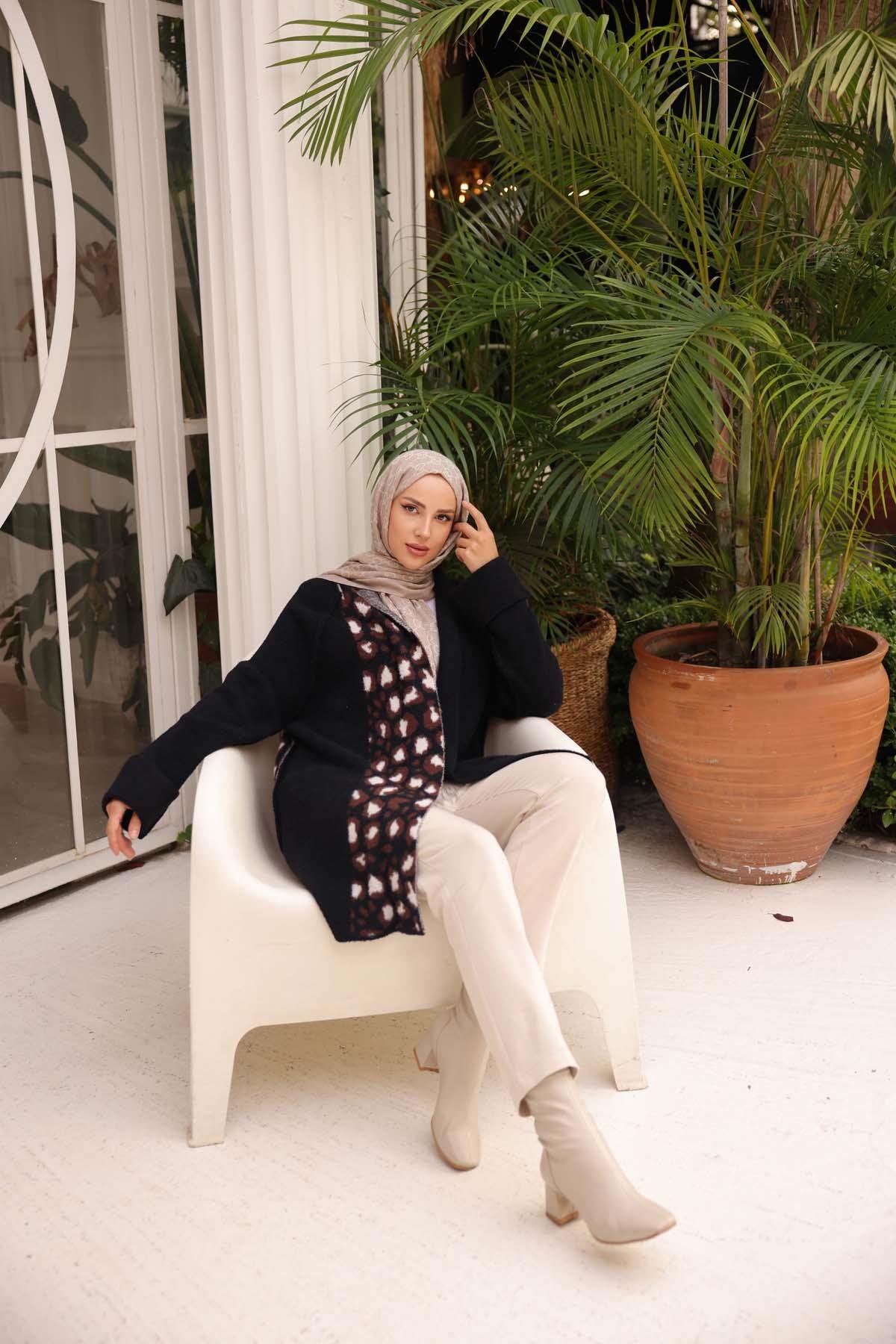 Angora Leopar Desenli Hırka 7633