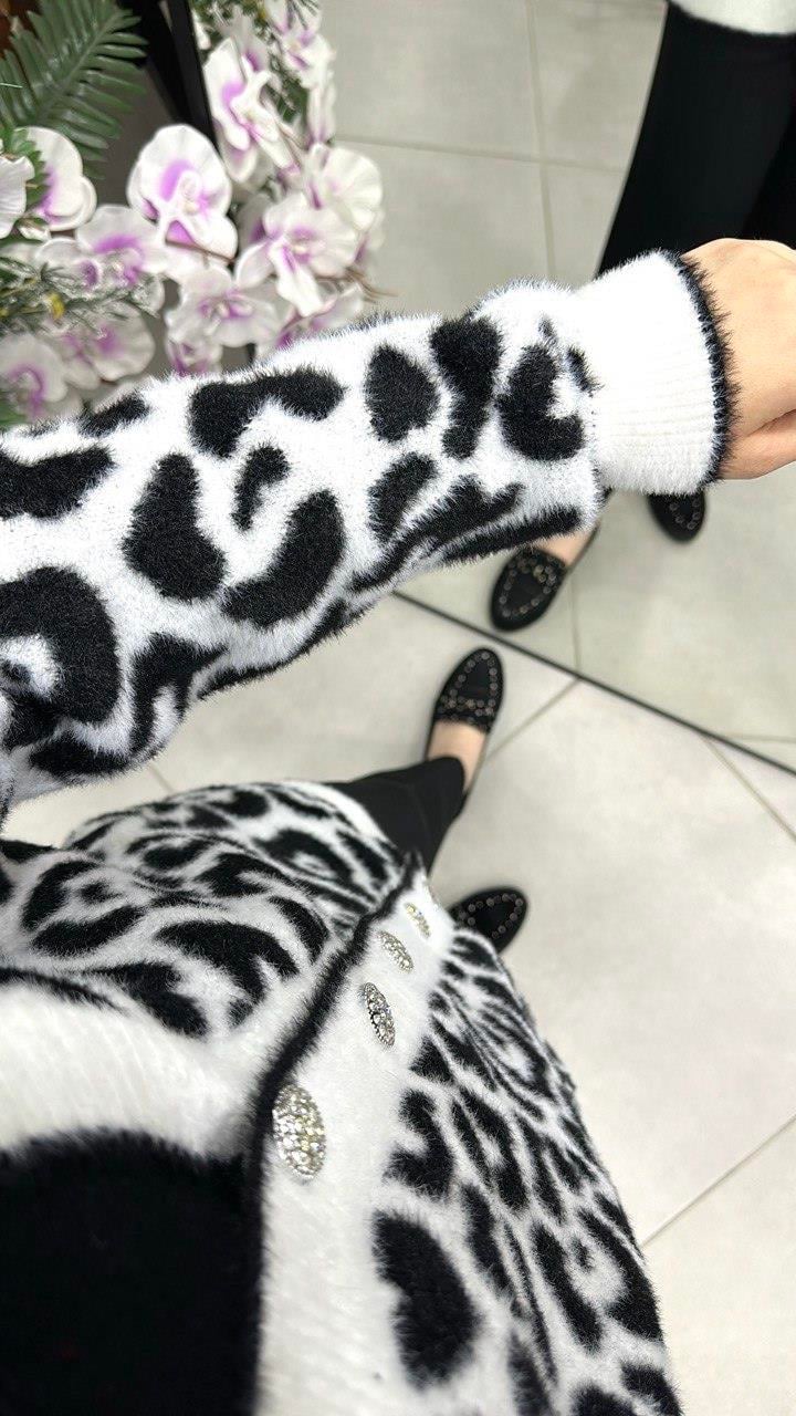 Angora Leopar Desenli Uzun Hırka 101002