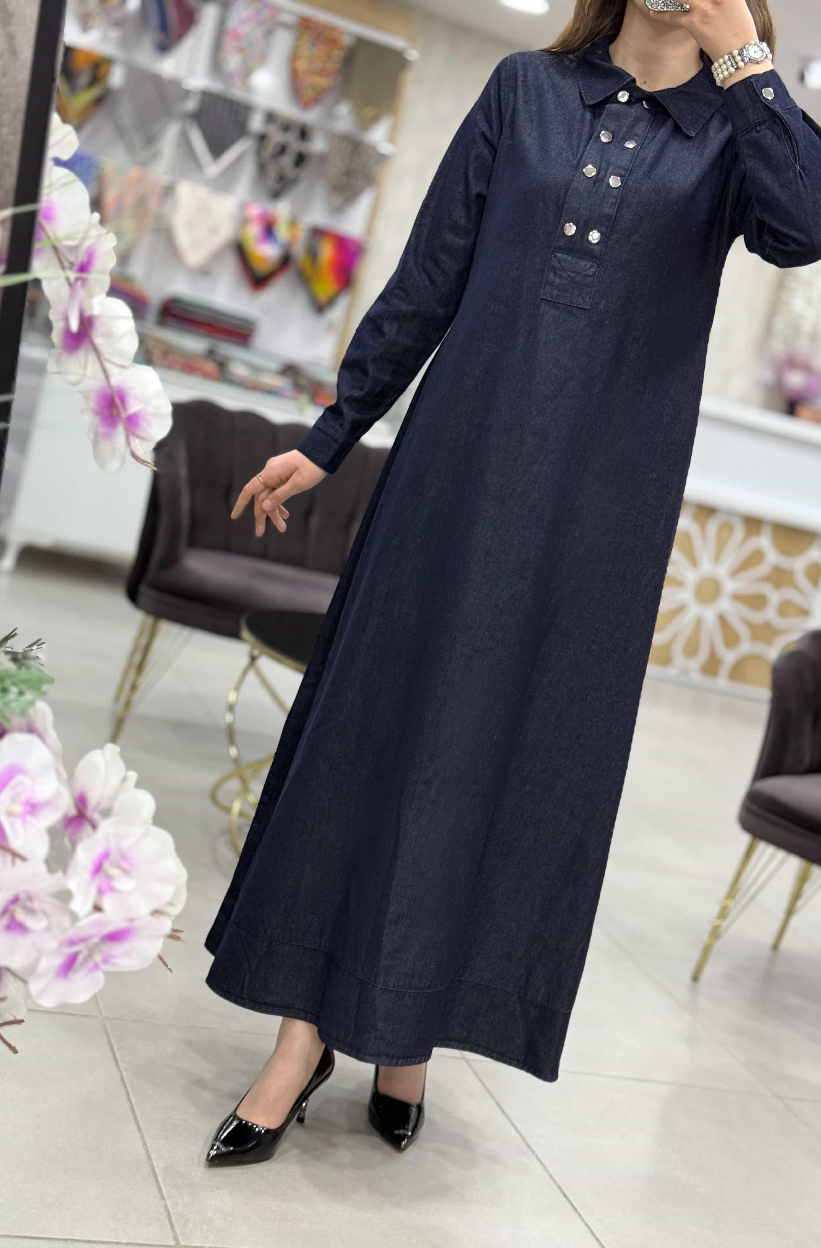 Çıtçıt Detaylı Denim Kot Elbise 1526