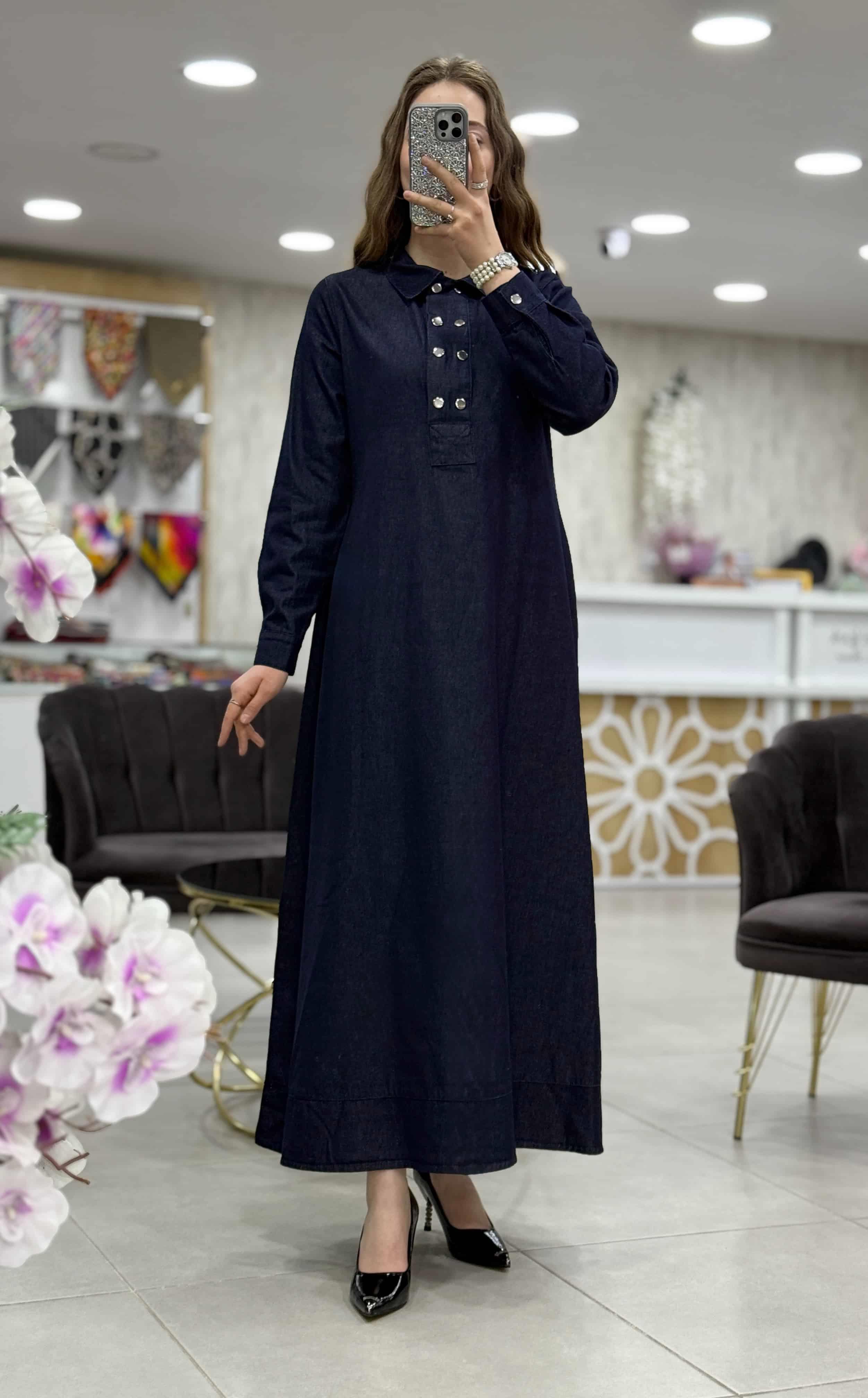 Çıtçıt Detaylı Denim Kot Elbise 1526