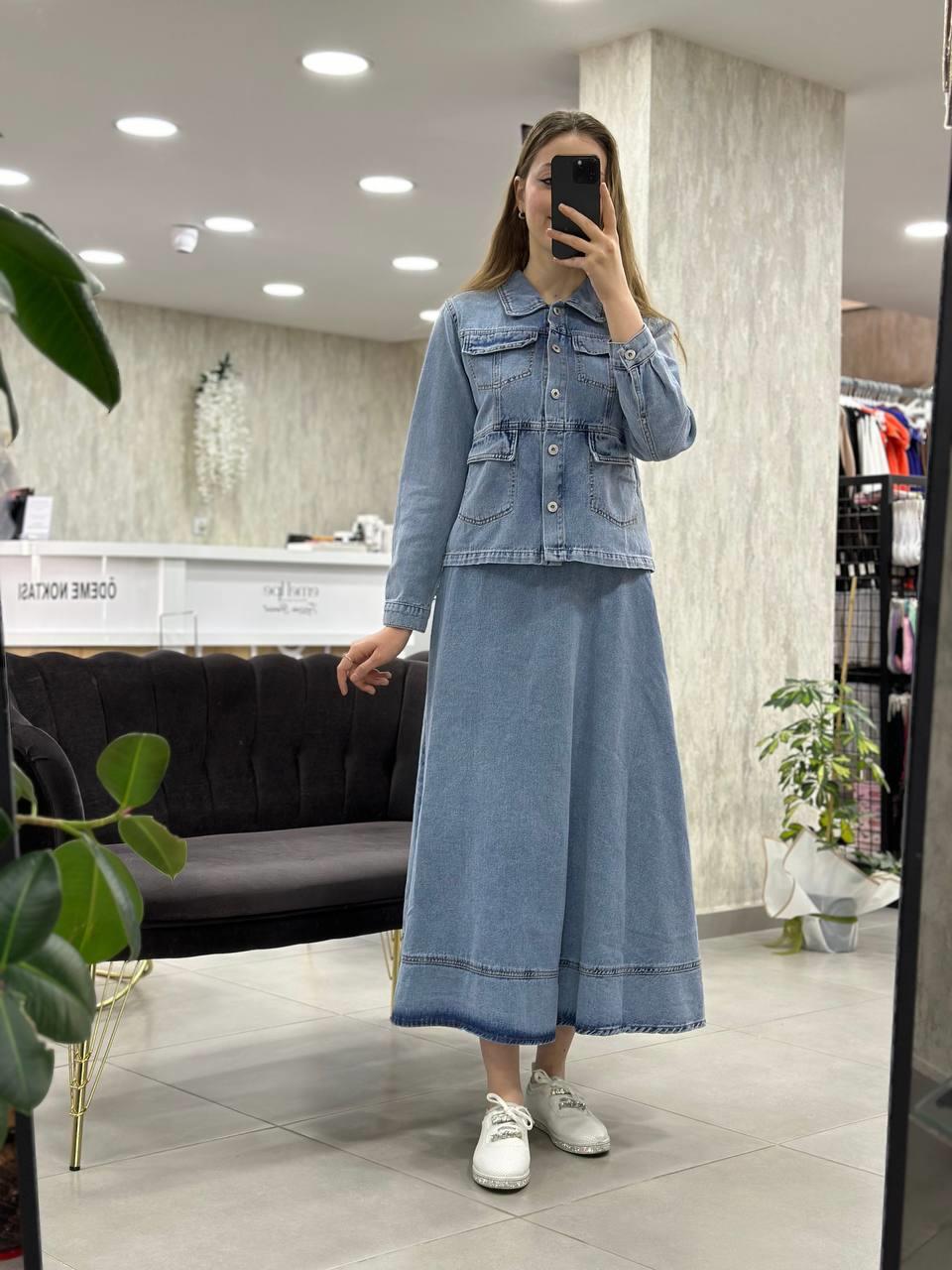 Denim İkili Etekli Kot Takım 7004