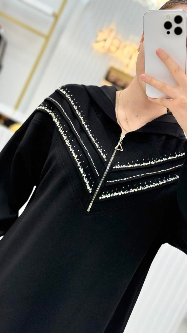Kayra - Dikiş Detaylı ve Taş İşlemeli Scuba Sweatshirt KA-B25-31011