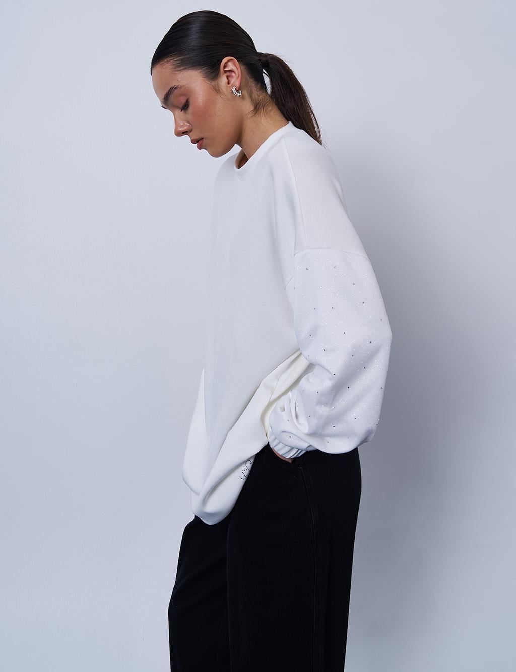 Kayra - Hotfix Baskılı Scuba Sweatshirt KY-B25-70035