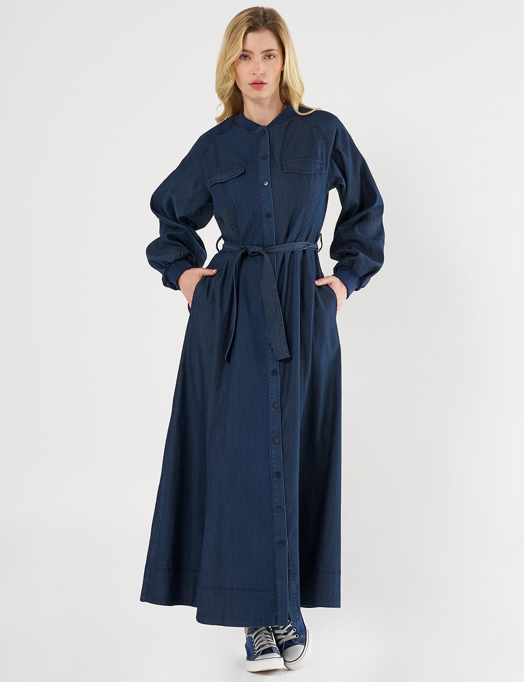 Kayra - Kapak Cepli Denim Elbise KY-B25-83001