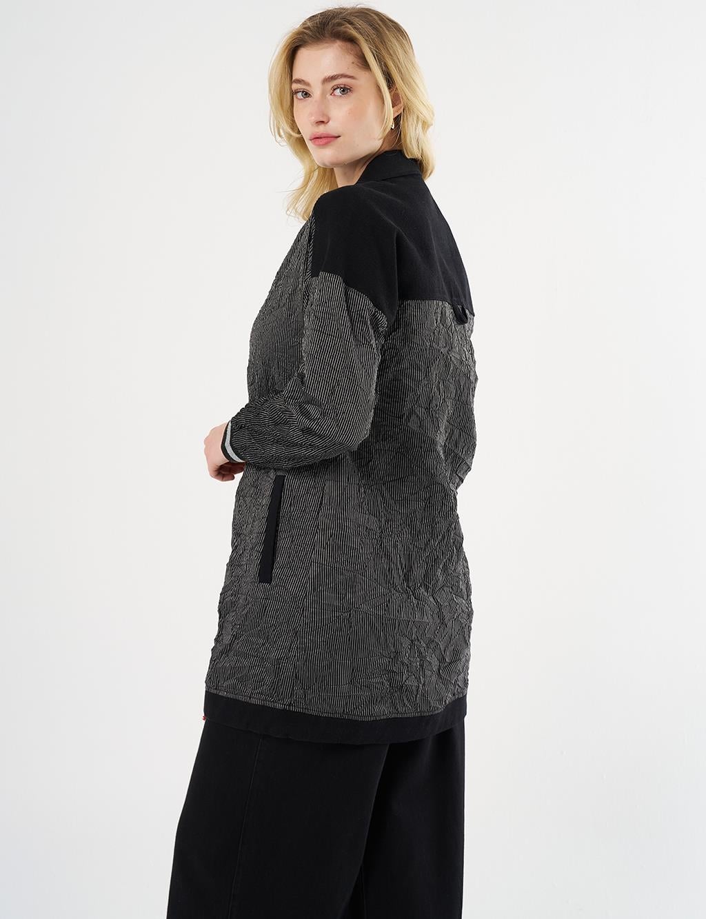 Kayra - Kırışık Görünümlü Denim Garnili Ceket KY-B25-73010