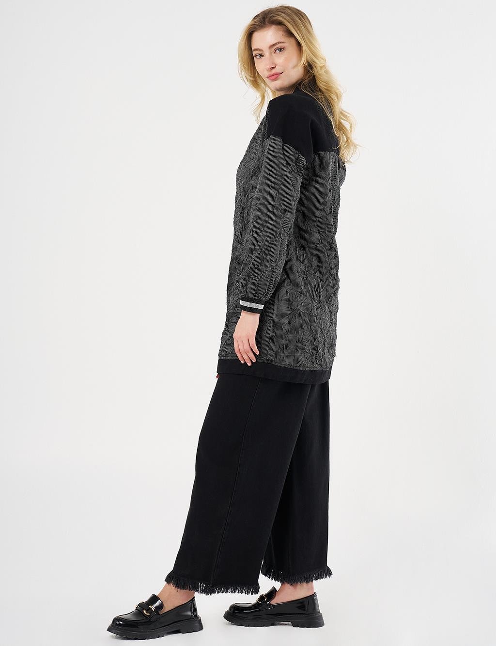 Kayra - Kırışık Görünümlü Denim Garnili Ceket KY-B25-73010