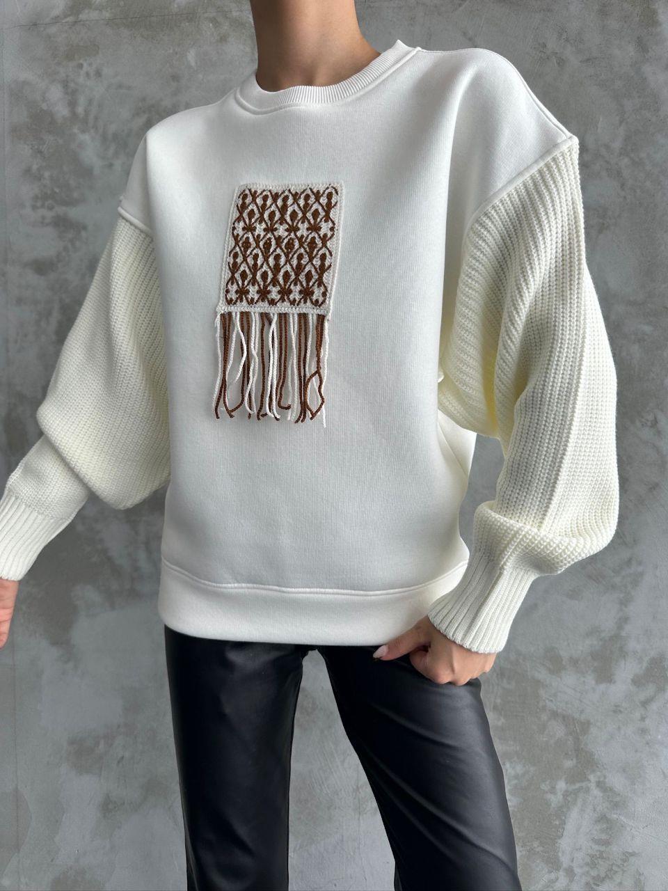 Kolları Örgü Detaylı Sweat 7720