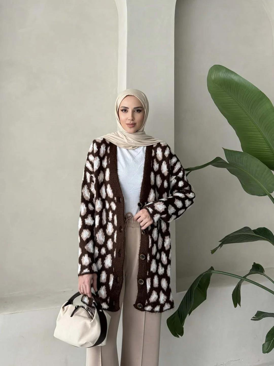 Leopar Desenli Şardonlu Uzun Hırka 3176