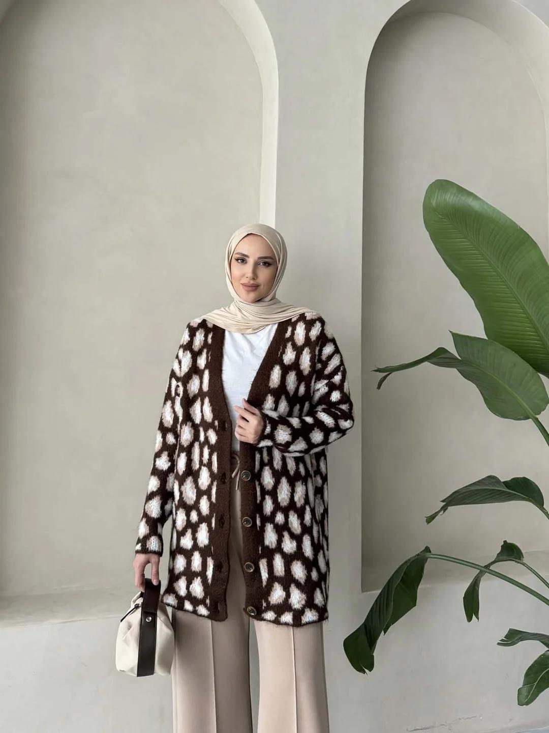 Leopar Desenli Şardonlu Uzun Hırka 3176