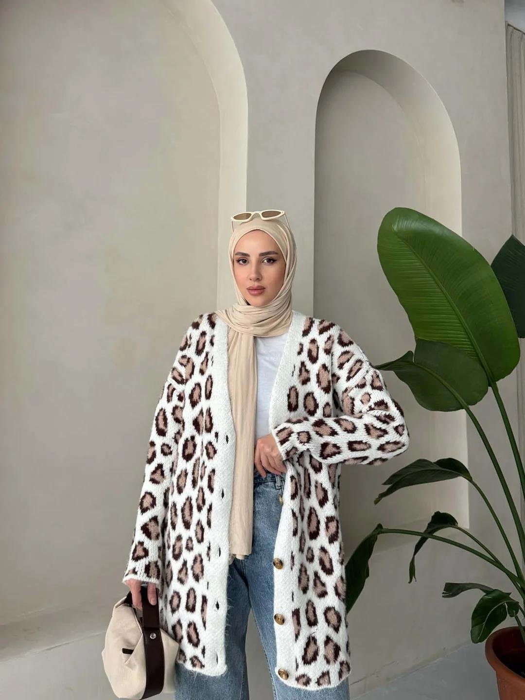 Leopar Desenli Şardonlu Uzun Hırka 3176
