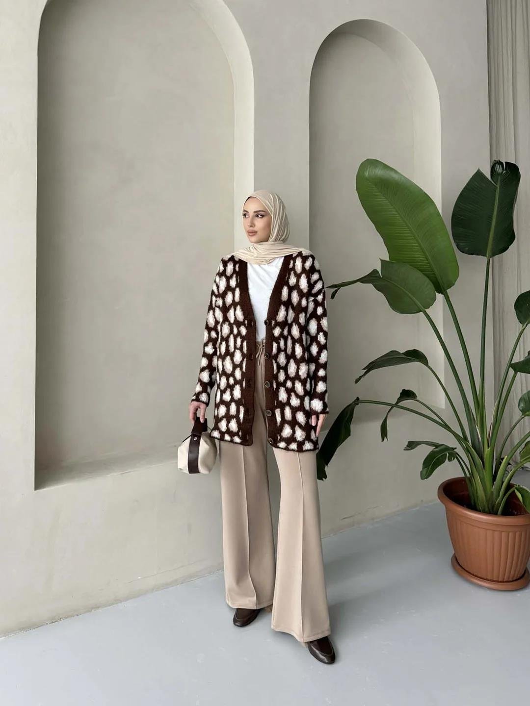 Leopar Desenli Şardonlu Uzun Hırka 3176