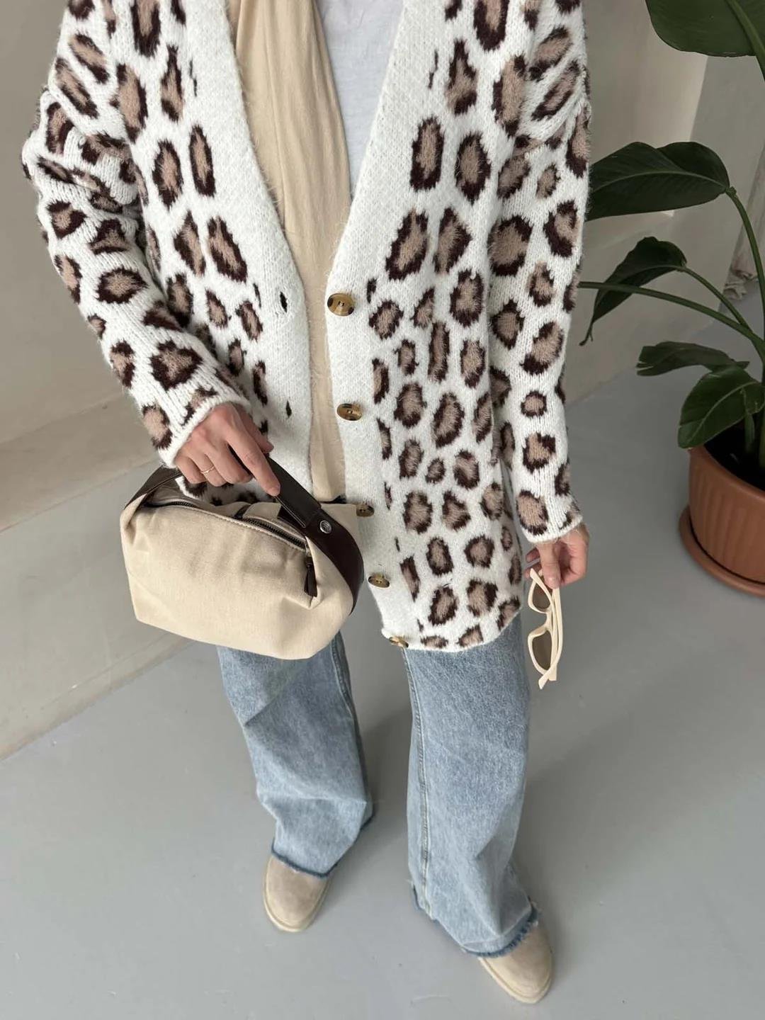 Leopar Desenli Şardonlu Uzun Hırka 3176