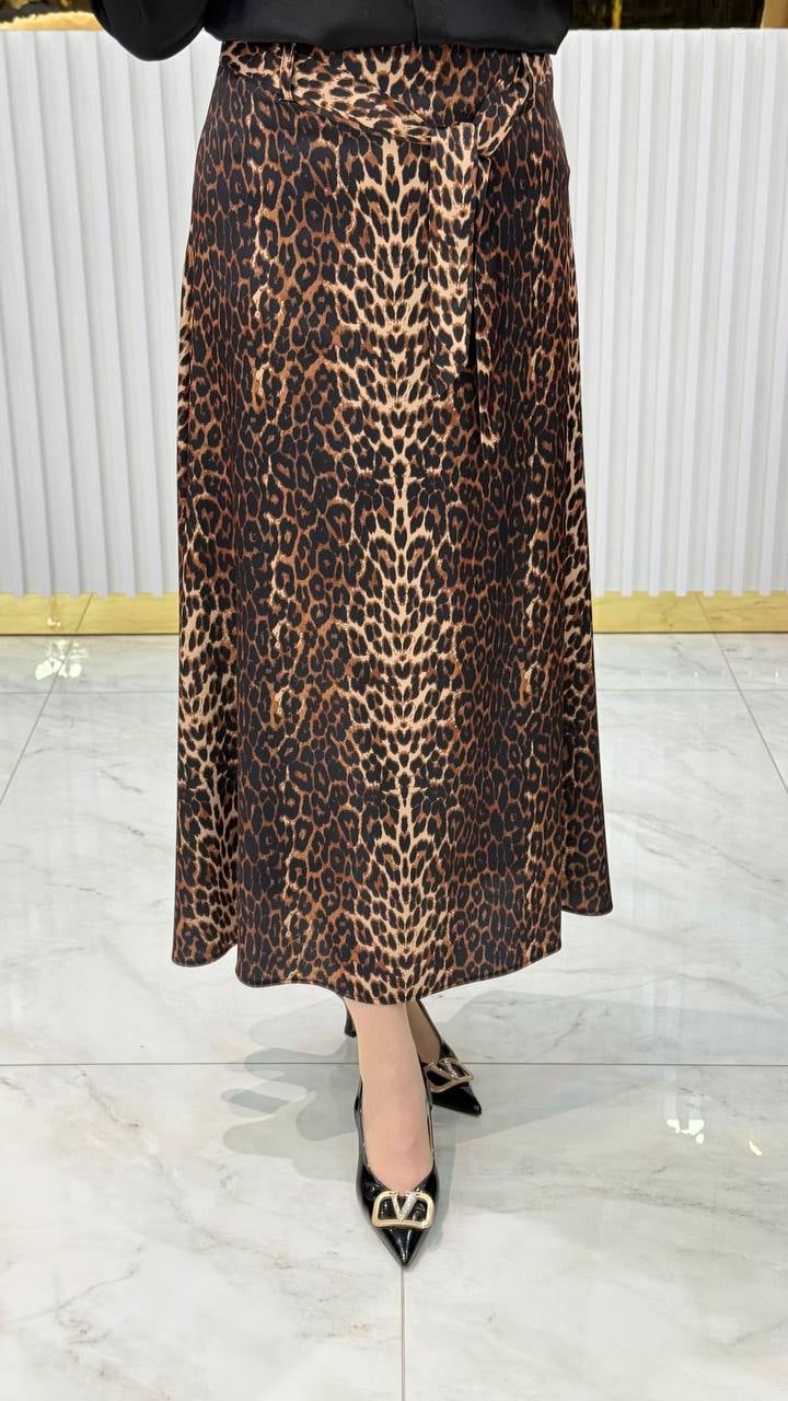 Leopar Kuşaklı Saten Etek K24ET025