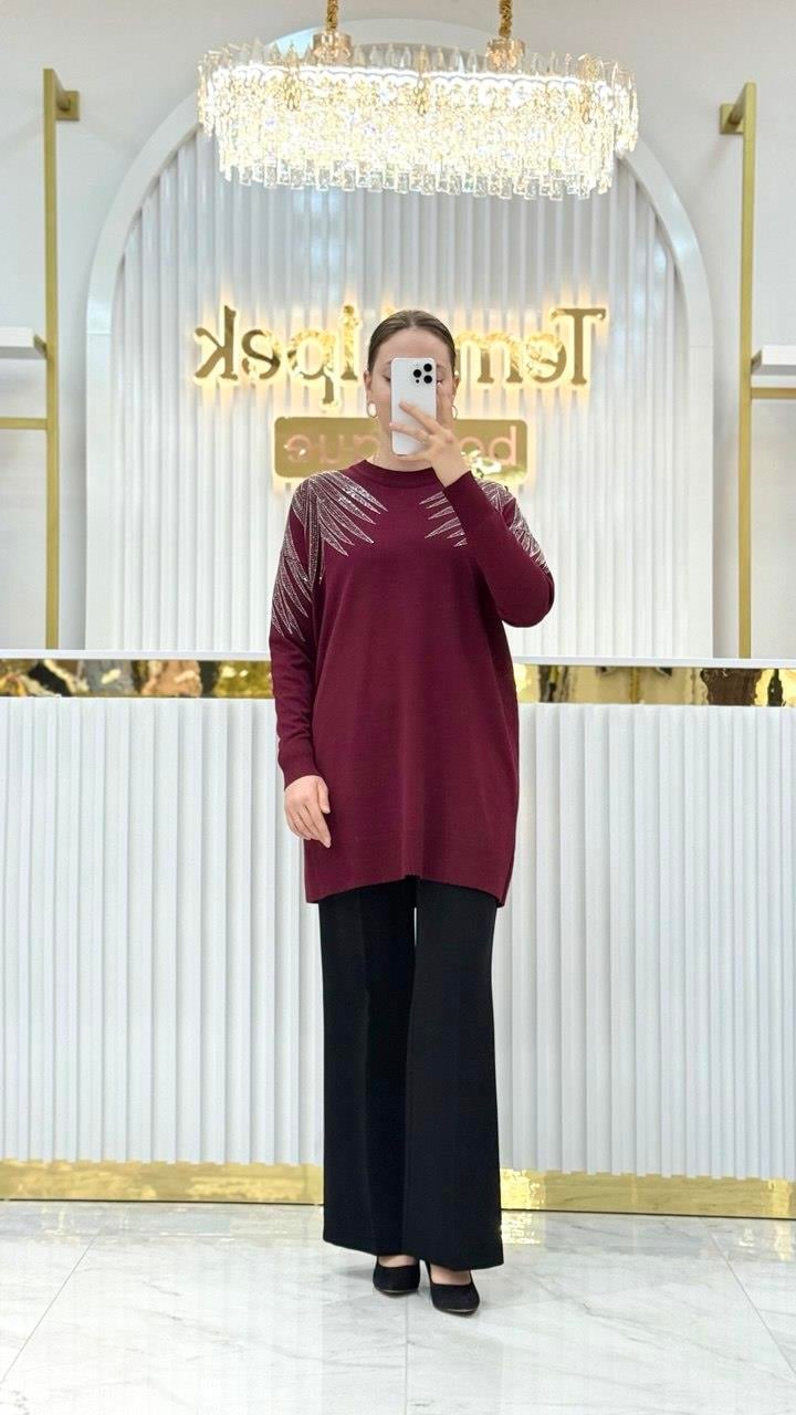 Merserize Göğüs Ve Kol Taşlı Tunik 140318