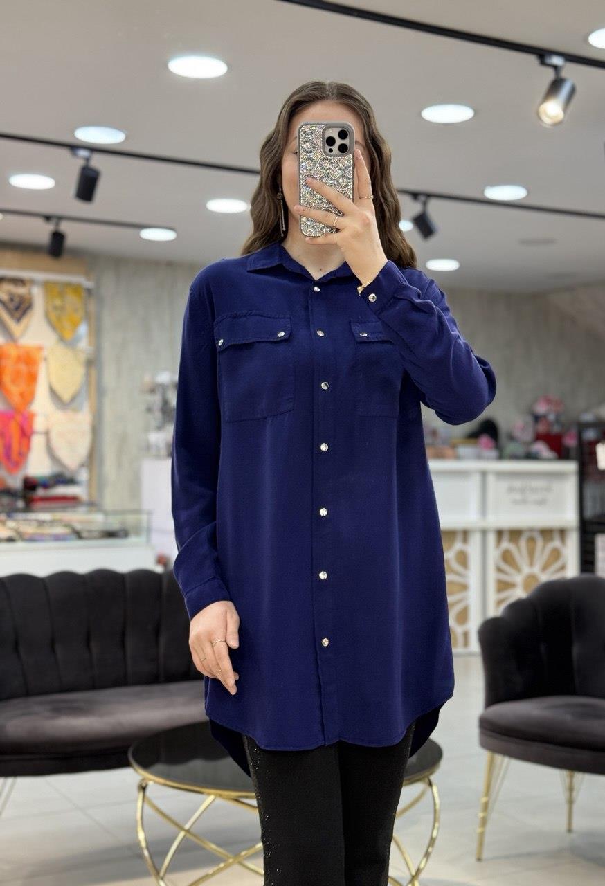 Omzu Yıldız Apoletli Tensel Tunik Gömlek 7144
