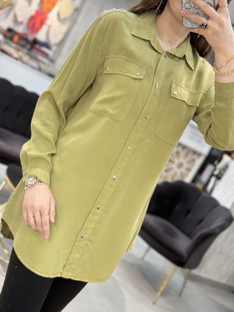 Omzu Yıldız Apoletli Tensel Tunik Gömlek 7144